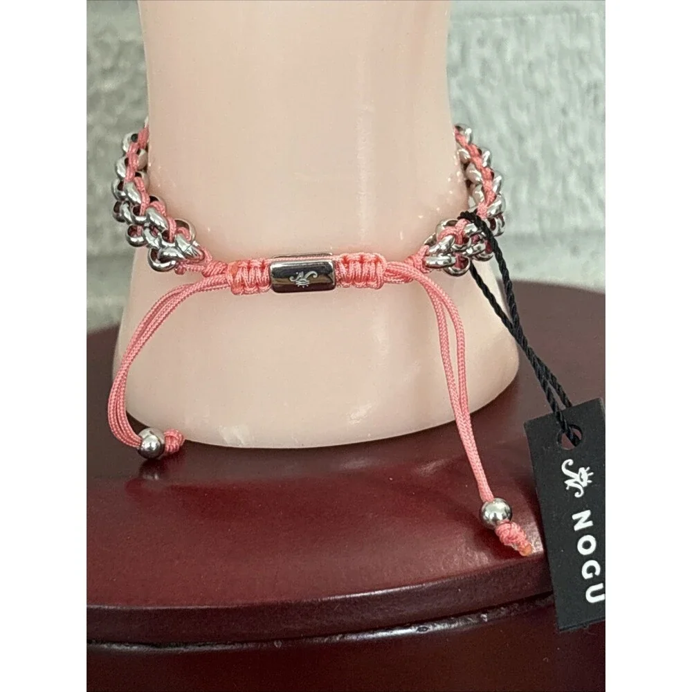 NOGU Double Kismet Link woven Bracelet Steel and Peach cord Adjustable